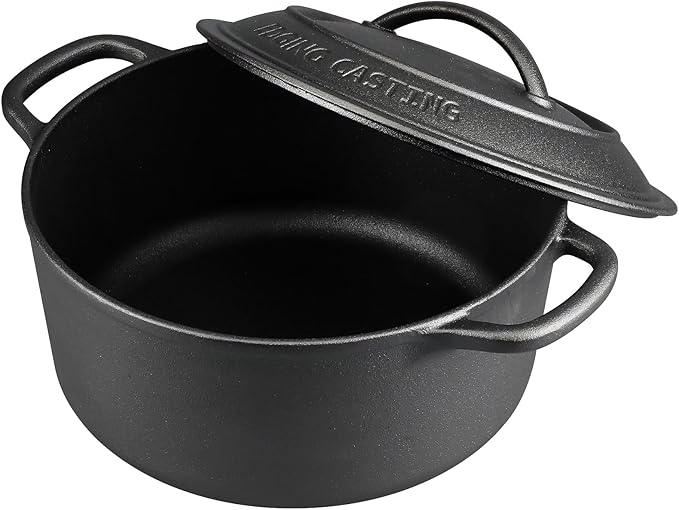 Pre-Seasoned Cast Iron Dutch Oven Pot with Lid Dual Handle, Sourdough Bread Baking Pots, Bread Oven, Camping, Grill, Induction, Electric, Round 5 Quart, Black