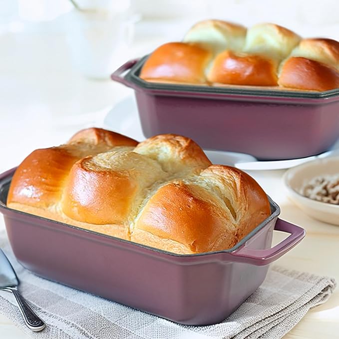 Bread Pan Cast Iron Loaf Pan with Lid Bread Loaf Pan 8.5x4.5 Inch Loaf Pan Enameled Cast Iron Sourdough Loaf Pan, Magenta