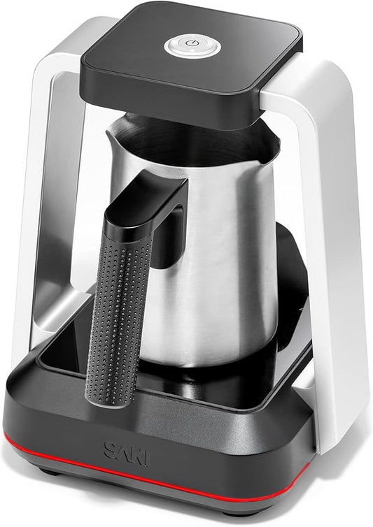 SAKI Turkish Coffee Maker, Electric with Open Form Design, SandBrew Technology, Peak Foam Detection, 100% Plastic-Free Stainless Steel, Dishwasher Safe, 1-5 Cup, 120V - Black