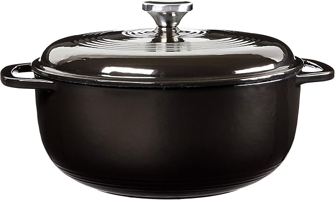 Lodge Essential Enamel Cast Iron Dutch Oven - Perfect for Bread Baking, Braising, Marinating & Slow Cooking - Features Moisture-Sealing Lid & Dual Handles - Kitchen Essentials - 6 Quarts - Midnight Chrome