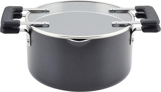 Farberware Cookstart DiamondMax Nonstick Straining Saucepot with Lid, Dishwasher Safe, 6 Quart - Black