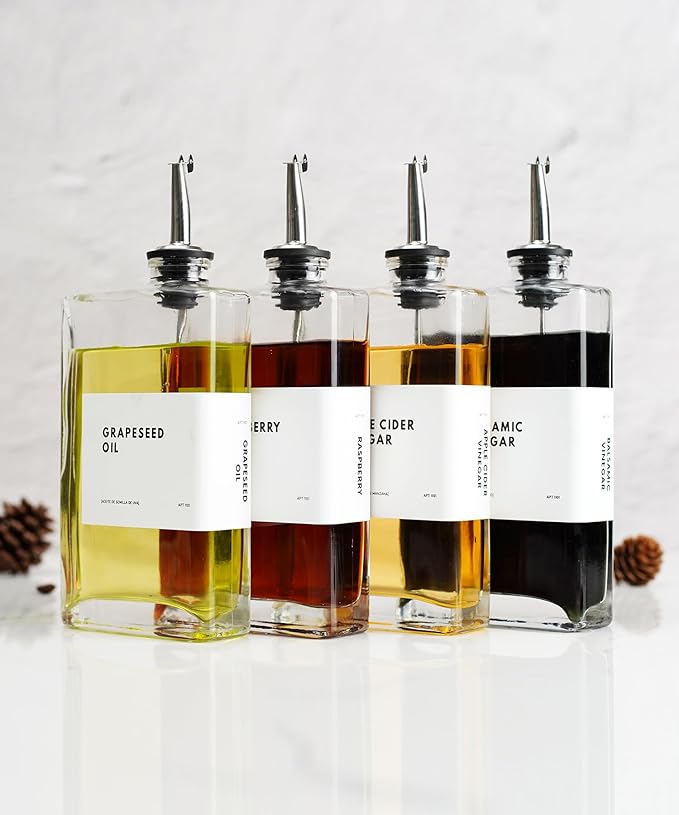 APT 1101 Olive Oil Dispenser for Kitchen, Cooking Oil and Vinegar Dispenser Set, Olive Oil Bottle, Soy sauce bottle, coffee syrup holder - 4 pcs, Silver