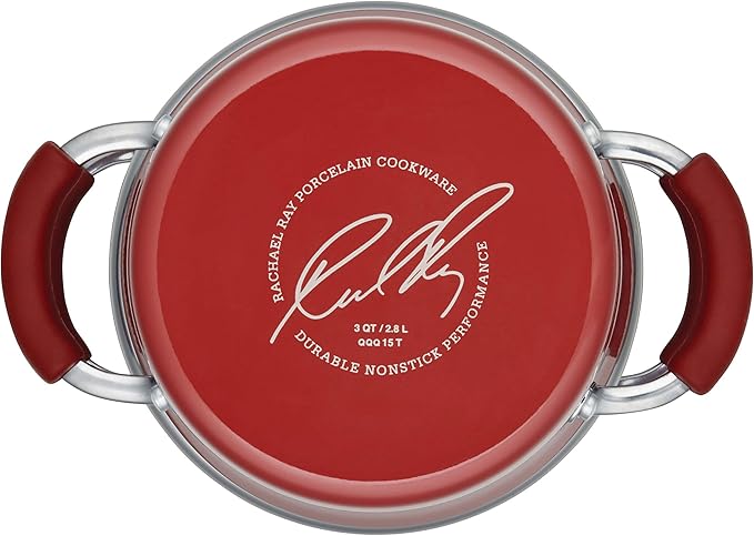 Rachael Ray Cucina Hard Porcelain Enamel Nonstick Multi-Pot / Steamer Set, 3-Quart, Cranberry Red - 16800