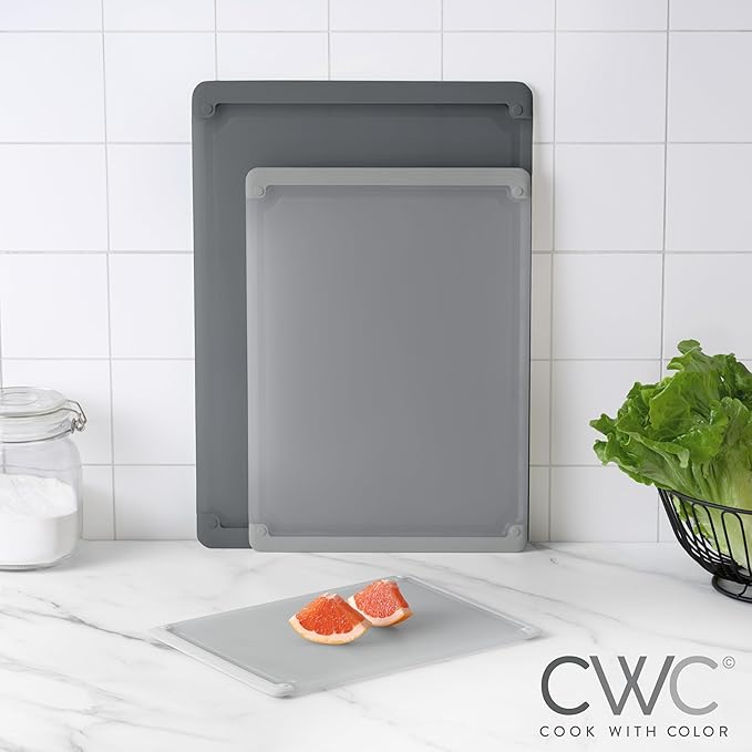 COOK WITH COLOR Extra Large Cutting Board Set, Jumbo-Sized Boards with Rubber Border for Enhanced Cooking Experience, 3-Piece, Grey