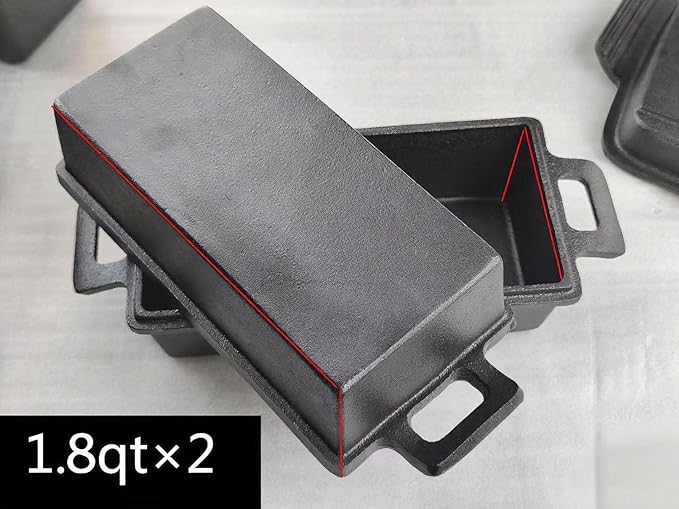 2-In-1 Cast Iron Oven Pan - 9"x5" Durable Loaf Pans Rectangular Baking Pan with Banneton Bread Proofing Basket set for home baking, 2 Piece Set -1.8 QT×2 Pcs (Stainless steel mats, Bread Pan 4 Set)