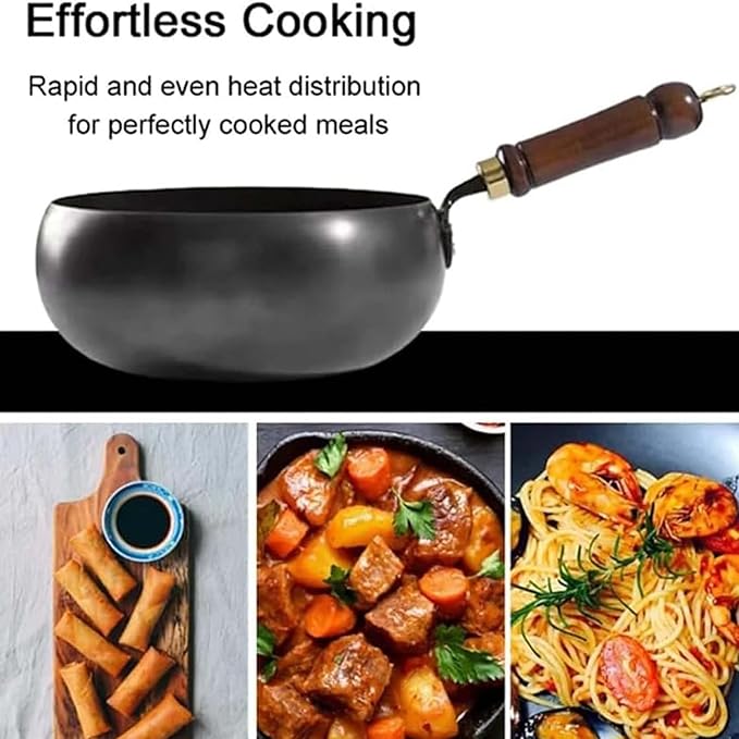 Uncoated Thick Iron Pot, Japanese Iron Pan for Cooking, Uncoating Cast Iron Pot, Hand-Forged Non-Stick Cast Iron Skillet, High Purity Frying Pans for Kitchen (Hammer-Glass Cover, M-24cm)