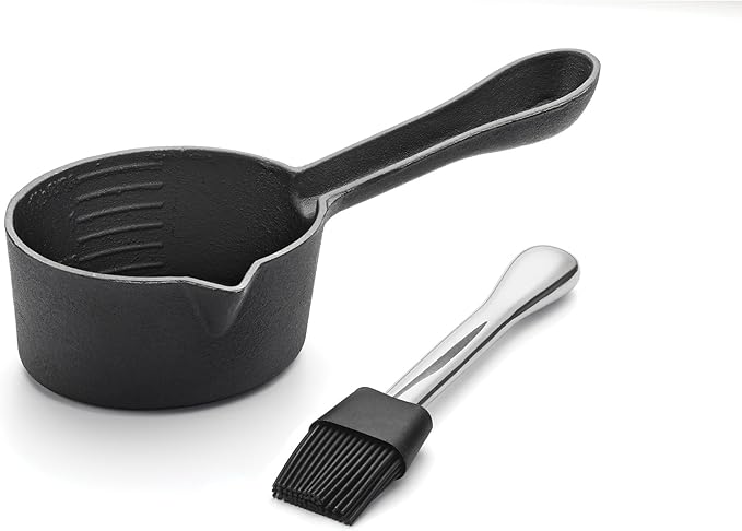 Outset Basting Pot and Brush, Cast Iron Pan and Sauce Brush