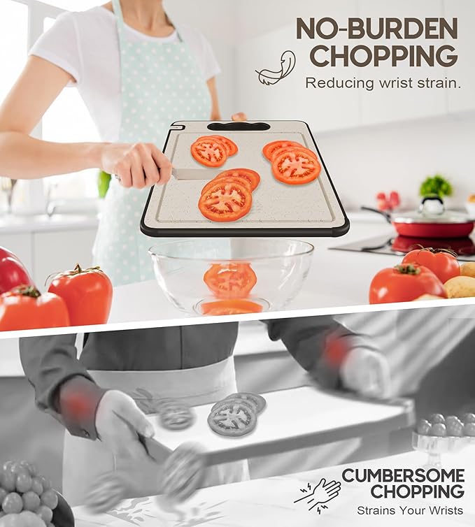Double Sided 304 Stainless Steel & Wheat Straw Cutting Board, 14.4"*9.8" Non Toxic Lightweight Chopping Board, Separately Handle Meat and Vegetables, Dishwasher Safe, Scratch Resistant Mesh Design