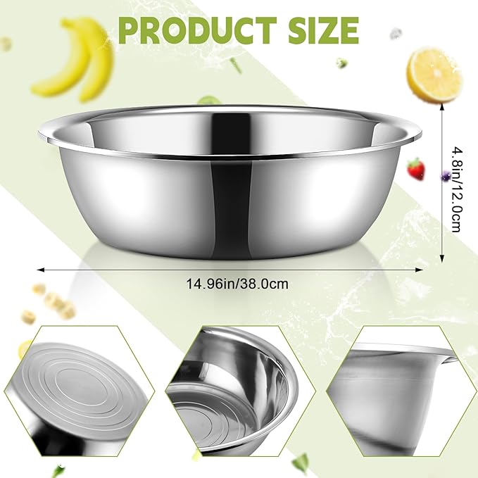 Yungyan 2 Pieces Large Mixing Bowl Stainless Steel Oversized All Purpose Steel Bowl Metal Bowl for Serving Baking Marinating for Home Cooking or Commercial(14.46 Quarts)