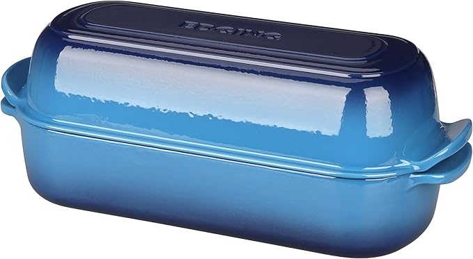 Enameled Cast Iron Loaf Pan with Lid, Bread pan, Dutch Oven Bread pan for Homemade Sourdough Bread Baking, 12.5x5.5 inch, 5qt, Lake Blue