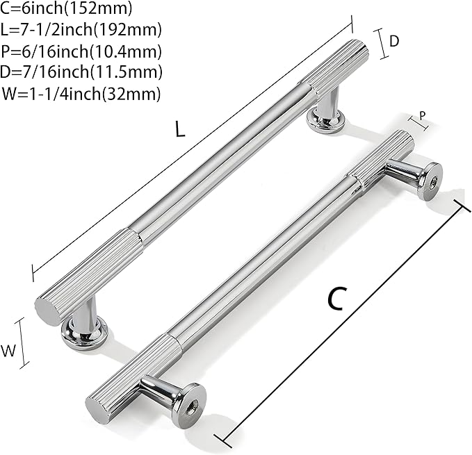 khtumeware 6 Inch Hole Center 10 Pack Polished Chrome Heavy Duty Solid Cabinet Pulls Kitchen Drawer Handles, for Dresser cabinets, cabinets, Door cabinets, Hardware