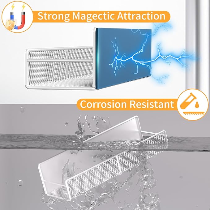 Magnetic Spice Rack for Refrigerator, 4 Pack 100% Metal Strong Magnet Fridge Shelves, Space Saving Spice Organizer, No Drilling Moveable Home Kitchen Laundry Room Storage Organization, White