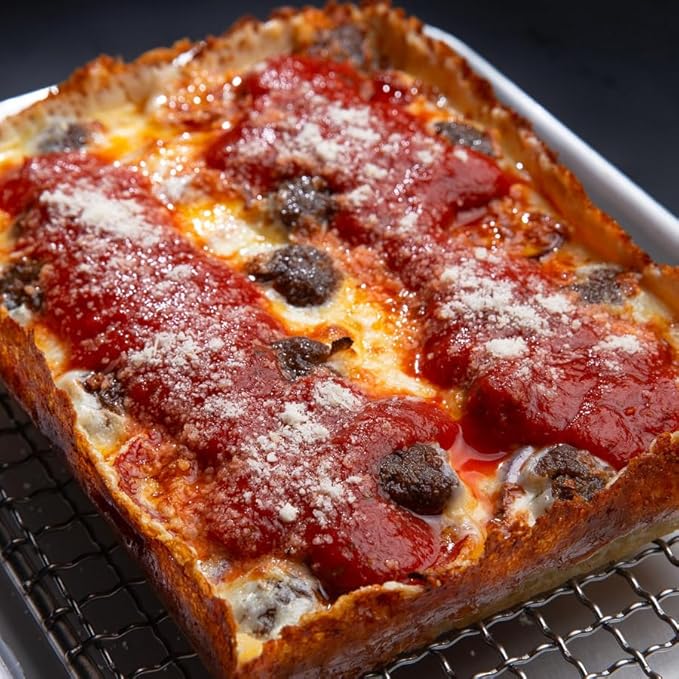 Detroit Style Pizza Pan 10x14x2.5 (Non-Stick, BPA & PFOA Free) Heat-Resistant Up to 800°F, Pre-Seasoned Authentic Hard Anodized Detroit Deep Dish Pizza Pan, Five-Year Free Replacement
