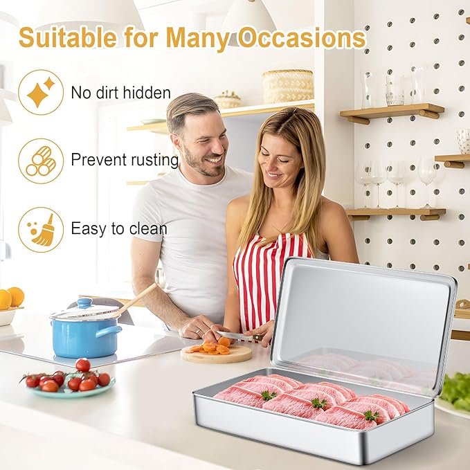 Stainless Steel Baking Pan with Lid, Set of 3 Large Cake Pan, 17/13/11 Inch Baking Sheet Lasagna Pan with Lid, Rectangle Sheet Roasting Pan, Cake Pans with Cover, Dishwasher Safe