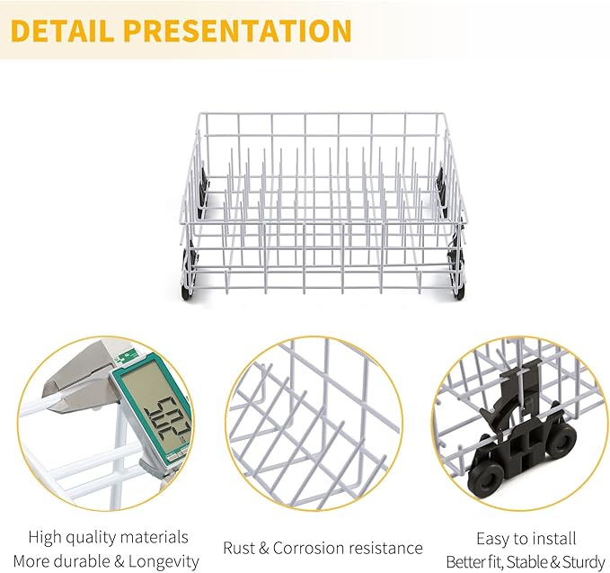 Upgraded W10161215 Dishwasher Lower Rack Replacement Parts for Whirlpool Dishwasher Parts Lower Dishrack Assembly with Wheels DU840DWGQ1 DU915PWPS2 DU915PWKQ0 Whirlpool Dishwasher Bottom Rack Drawer