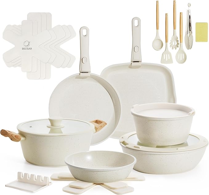 23PCS Ceramic Pots and Pans Set,Nonstick, Removable Handle Pots and Pans Set, Stackable Pan Set, Ceramic Nonstick Pan Non Stick for Easy Cooking