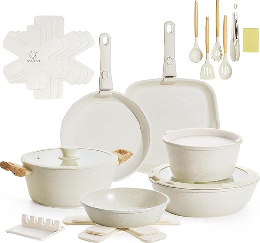 23PCS Ceramic Pots and Pans Set,Nonstick, Removable Handle Pots and Pans Set, Stackable Pan Set, Ceramic Nonstick Pan Non Stick for Easy Cooking