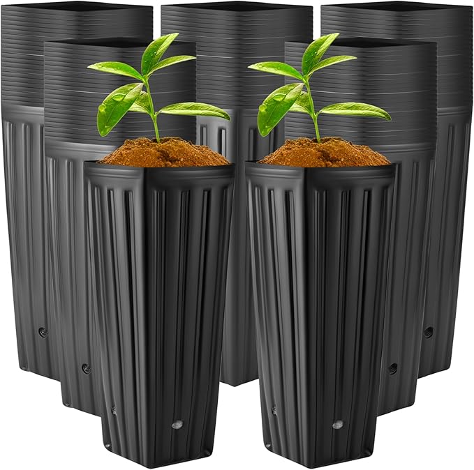 Nuenen 500 Pcs Tall Tree Pot Plastic Deep Plant Nursery Pots Black Seedling Treepots Flower Plant Container with Drainage Holes for Indoor Outdoor Gardening (11.8" H X 3.9" W)