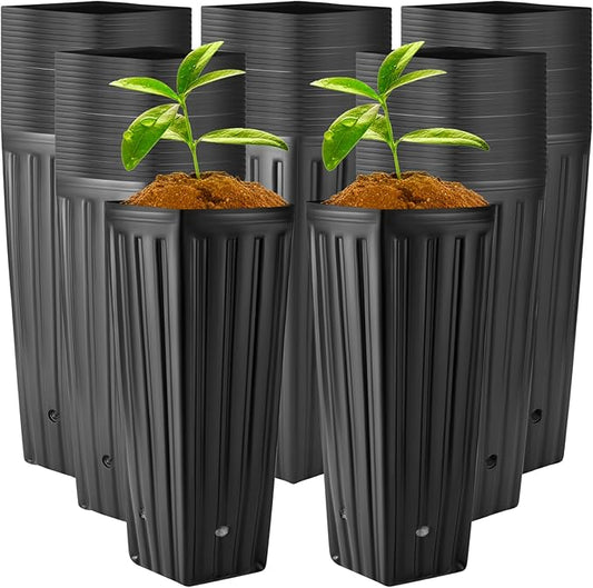 Nuenen 500 Pcs Tall Tree Pot Plastic Deep Plant Nursery Pots Black Seedling Treepots Flower Plant Container with Drainage Holes for Indoor Outdoor Gardening (11.8" H X 3.9" W)