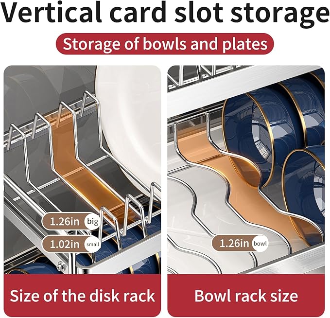 Dish Drying Rack, Double Layered countertop Kitchen Organizer with Drainage Large Bowl Rack and Storage Rack with Drainage Board