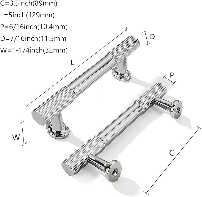 khtumeware 3-1/2 Inch(89mm) Hole Center 10 Pack Polished Chrome Cabinet Pulls Heavy Duty Soild Kitchen Drawer Handles Cabinet Hardware for Cupboard Drawer Handles Dresser Pulls