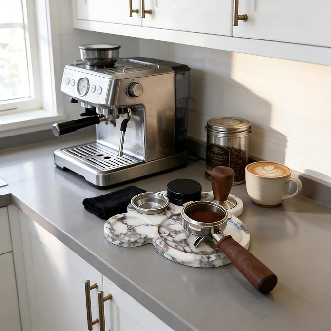 Cat Paw Marble Coffee Tamper Stand, White and Purple Veined, Espresso Accessories Holder (white)