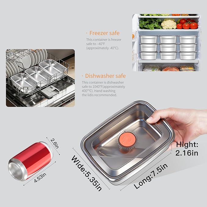 10 Pack 37oz Stainless Steel Food Storage Containers with Leak-Proof Lids, Stackable Meal Prep Lunch Boxes, BPA-Free, Dishwasher/Freezer Safe