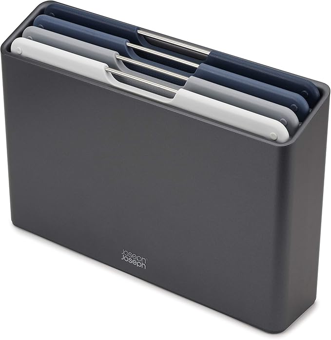 Joseph Joseph Folio 4-Piece Colour coded Cutting Board Set, Slimline case for organized Kitchen storage, Graphite