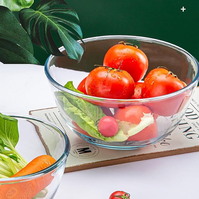 4.7QT Large Glass Mixing Bowl with Lid, Clear Glass Salad Cooking Bowls for Sourdough, Salad and Storage Prepping and Baking Food Storage Set