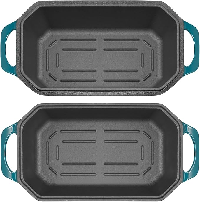 Bread Pan Cast Iron Loaf Pan with Lid Bread Loaf Pan 8.5x4.5 Inch Loaf Pan Enameled Cast Iron Sourdough Loaf Pan, DarkCyan