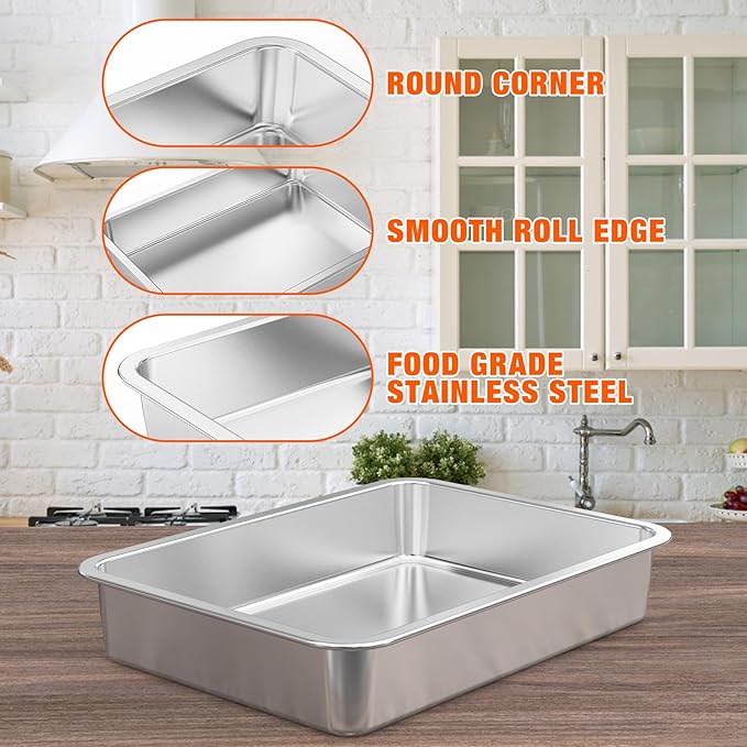 onlyfire Stainless Steel Baking Pan Barbeque Grilling Pan for Baking Breads, Grilling Chicken, Vegetables,15.5" X 11.6" X 2.8"