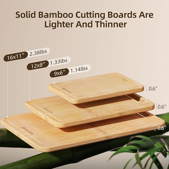 Bamboo Wood Cutting Board 4-Piece Set, Dishwasher Safe, Organic Bamboo, No Glue & Non-Toxic & Healthy, with Juice Groove, Lightweight & Durable, Plastic-Free Kitchen Chopping Board for Meat