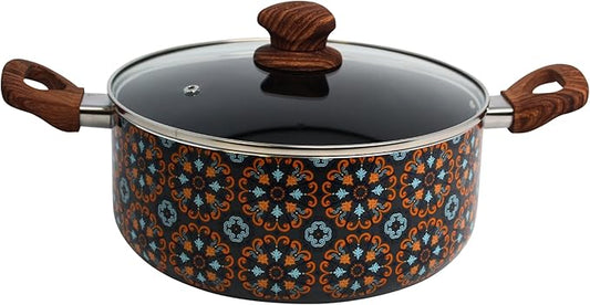 IMUSA 4.8qt Talavera Aluminum Black Ceramic Dutch Oven with Glass Lid & Wood Look Handles