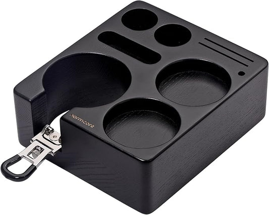 Normcore Espresso Tamping Station, Wood Coffee Tamper Station Fit 51 to 54mm Espresso Machine Accessories Coffee Tamper, Distributor, WDT, Puck Screen, Portafilter Holder Stand, Solid Black Ashwood