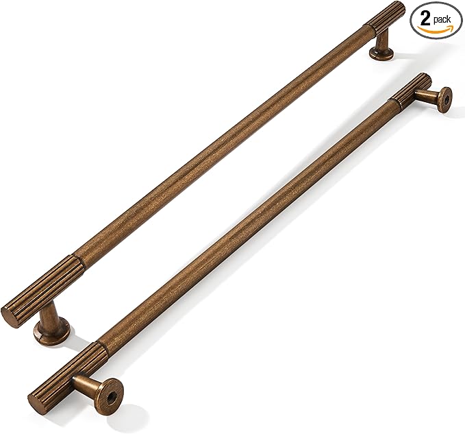 khtumeware 12 Inch Hole Center 2 Pack Antique Brass Heavy Duty Solid Vintage Brass Cabinet Pulls, Kitchen Drawer Handles, for Dresser cabinets, cabinets, Door cabinets, Hardware