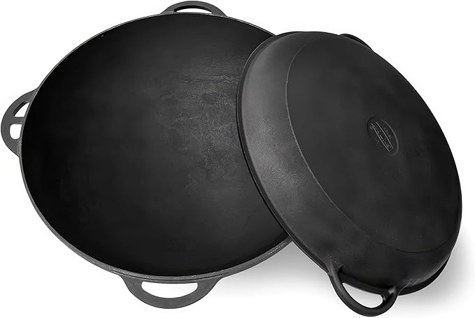 Dutch Oven Pot with Lid Syton (12.5 Quarts (12 L) - Camping Dutch Oven - Cast Iron Cookware Set - Uzbek Kazan Cast Iron – Premium Camping Cookware – 2 in 1 Lid as Frying Pan + Cauldron