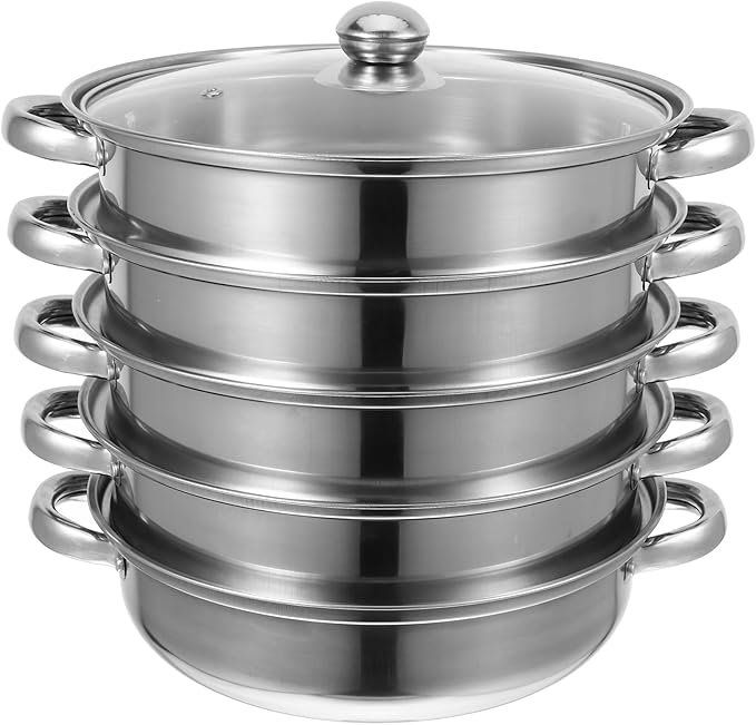 Luxshiny 5 Layer Stainless Steel Steamer Pot 12.20In Multifunctional Stockpot for Cooking Soup Dumplings Vegetables Home Kitchen