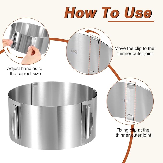 HARFINGTON 6" to 12" Cake Ring 10cm High Adjustable Round Cake Ring Stainless Steel Mousse Baking Moulds Bakeware Supplies for Baking Cooking Making Tool