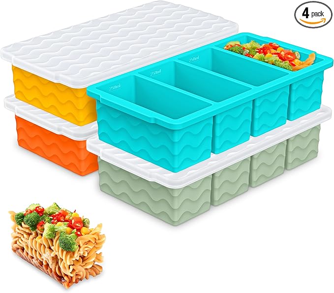 Silicone Freezer Tray for Soup with Lid – 1-Cup Soup Container Cube Style Ice Cube Trays for Freezer, Meal Prep & Food Storage, Freeze 250mL/125mL Portions 4Pcs (4Color)