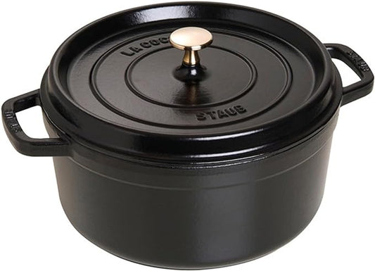 STAUB Cast Iron Dutch Oven 5.5-qt Round Cocotte, Made in France, Serves 5-6, Black Matte