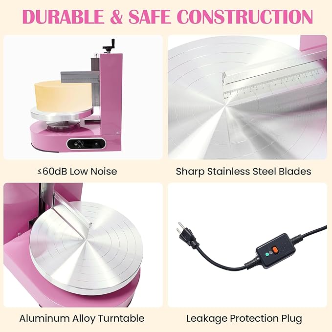 Cake Decorating Machine, Automatic Cake Cream Frosting Machine,Cake Icing Machine with Adjustable Scraper, for 4" to 12" Cake, 60-320rpm for Cake Dessert Shops, Home (Pink)
