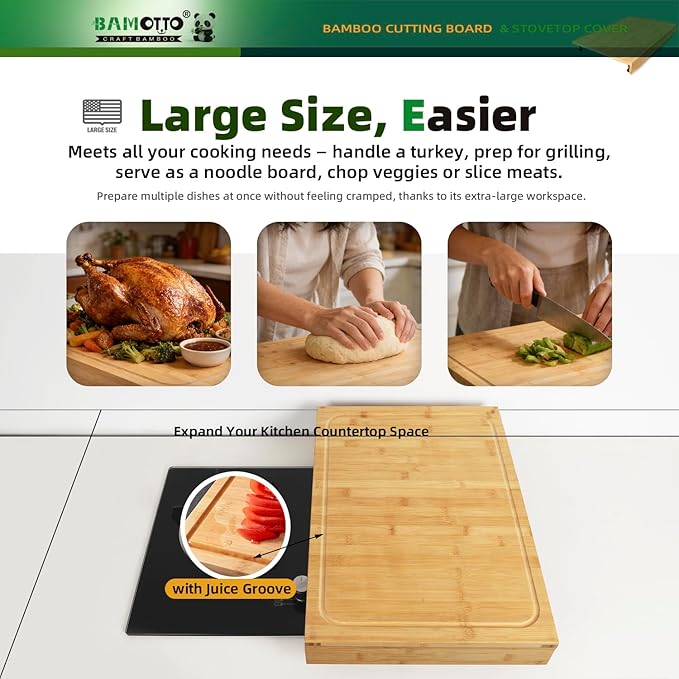 16 x 22 Inch Bamboo Cutting Board, Over-the-Sink Board and Stovetop Cover with Detachable Support Legs & Front Lip, for RV Camper and Home Kitchen