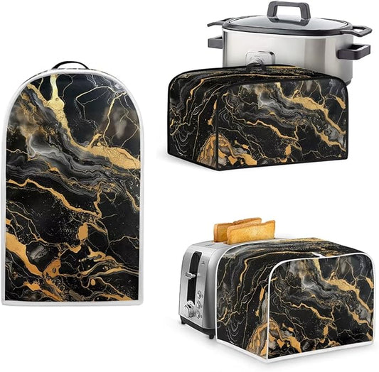Black Marble Kitchen Appliance Set, Universal Size Blender, Slow Cooker & Toaster (4 Slice) Covers, Waffles Maker Oven Dust Cover for Women, Christmas Festival Decorations