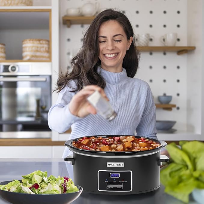 8 Quart Programmable Slow Cooker, Kitchen Appliances, Perfect Kitchen Small Appliance for Family Dinners, Black Stainless Steel
