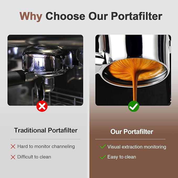 54mm Bottomless Portafilter with Puck Screen, Compatible with Breville BES870/880 & Solis etc., 3-Ear Stainless Head