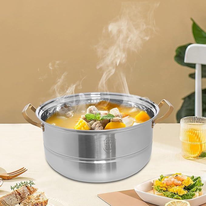Stainless Steel Steamer Pots, Non-Stick Meat Vegetable Cooking Steam Pot Kitchen Steamer Cooker Dumpling Steamer Cookware Steaming Pots for Induction Cookers, Electric Ceramic Stoves (3-Tier, 32CM)