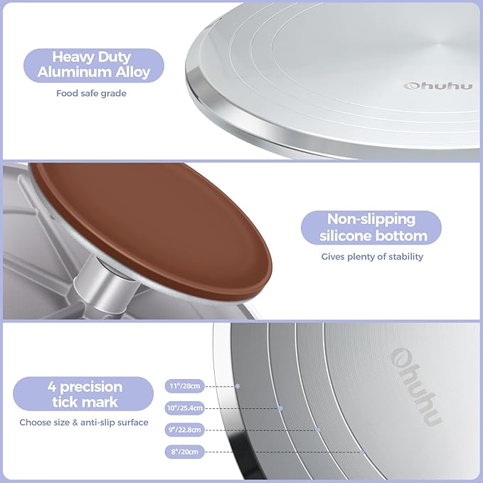 Cake Turntable, Ohuhu Aluminium 12'' Cake Decorating Kit Supplies Rotating Stand Revolving Spinner with 2 Icing Spatula 3 Comb Smoother Perfect Gifts