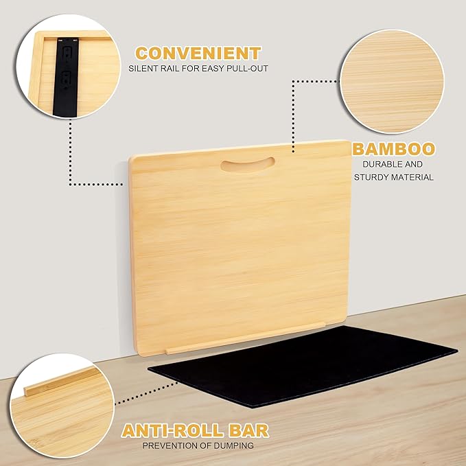 MinBoo Bamboo Appliance Slider,Sliding Tray for Coffee Maker, Kitchen Countertop Appliance Rolling Tray,Slides Easily from Under The Cabinet,Wide - Large (16" Wx13 D)