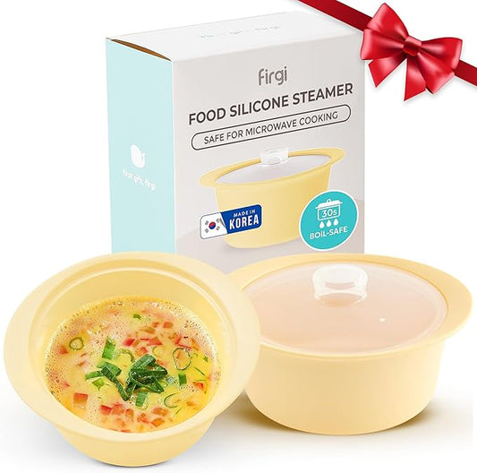 27oz Platinum Silicone Microwave Steamer Pot with Handle & Lid - Korean 100% Food-Grade Steamer Bowl, Heat-Resistant Cooker with Steam Holes, Easy Clean, Dishwasher Safe, Yellow