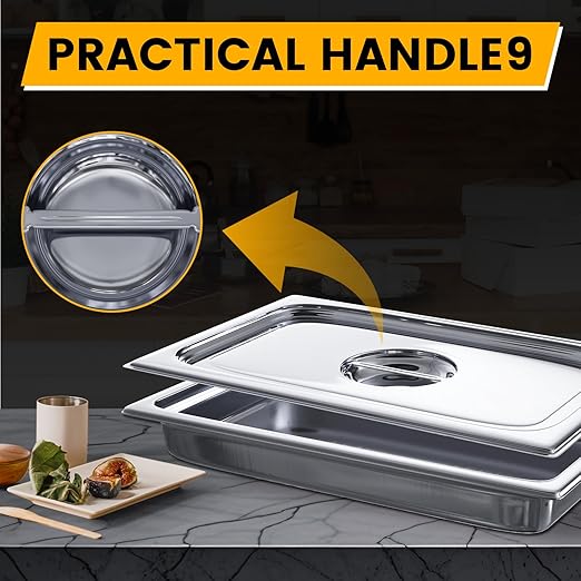 Aplancee Stainless Steel Steam Table Pan Lid – Fits 1/1 Size Hotel Pans, Anti-Jam Food Pan Cover, Buffet Catering Chafer Lid, Dishwasher Safe